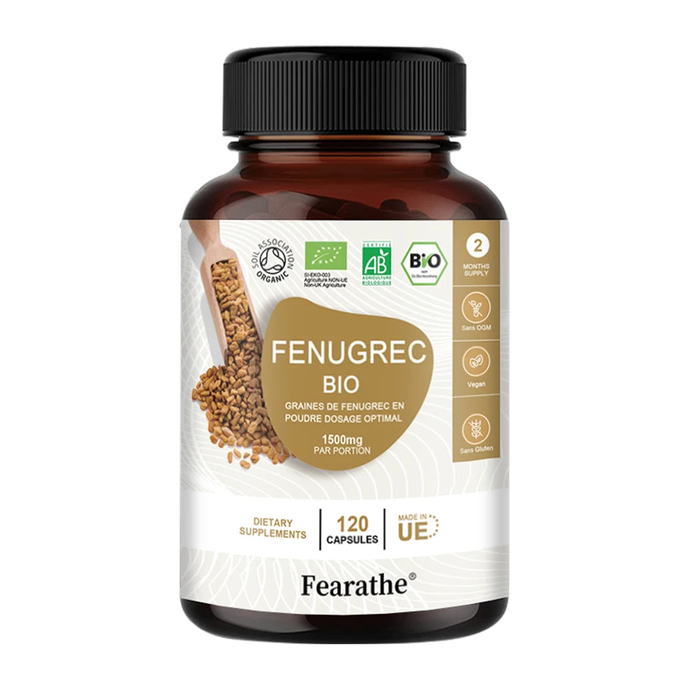 Fenugreek 1500Mg - 120 Capsules - Organic Fenugreek Rich in Protein & Vitamins, Enhances Breast Size In Divine Feminine by increasing Mammary Gland Production & Boost Testosterone Levels in Divine Masculine & Libido.