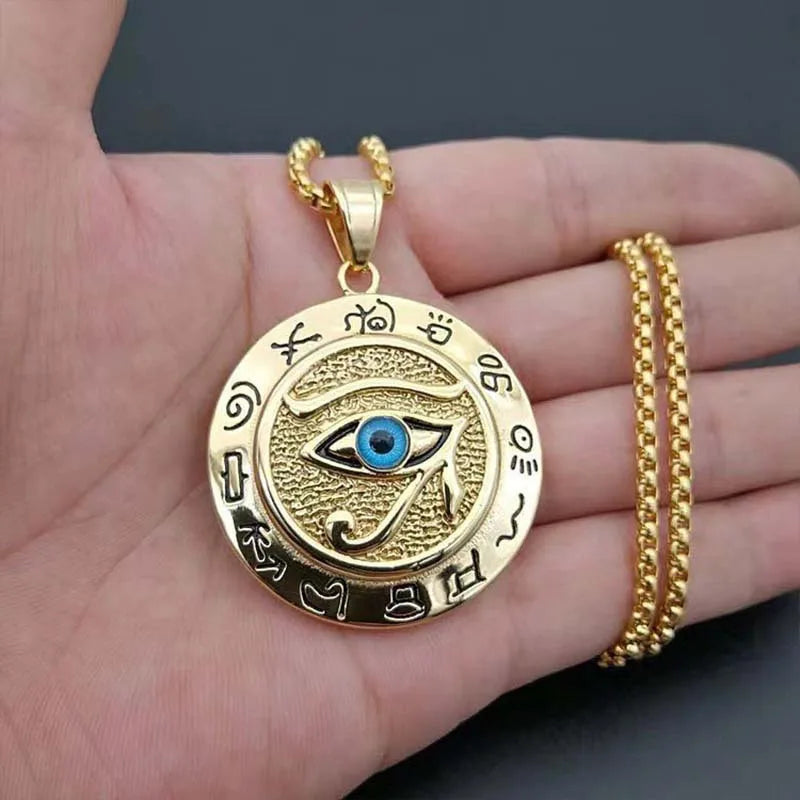 Silvery or Golden Egyptian Eye of Horus Ra Pendant Necklace Jewelry - Unisex