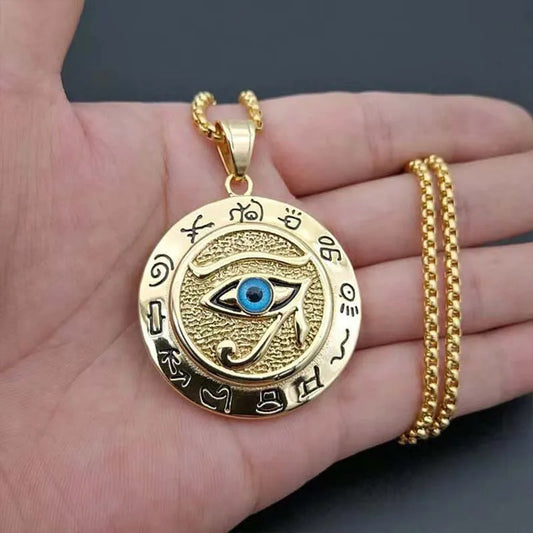 Silvery or Golden Egyptian Eye of Horus Ra Pendant Necklace Jewelry - Unisex