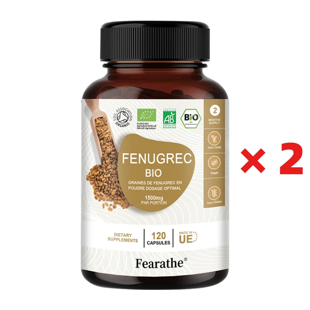 Fenugreek 1500Mg - 120 Capsules - Organic Fenugreek Rich in Protein & Vitamins, Enhances Breast Size In Divine Feminine by increasing Mammary Gland Production & Boost Testosterone Levels in Divine Masculine & Libido.
