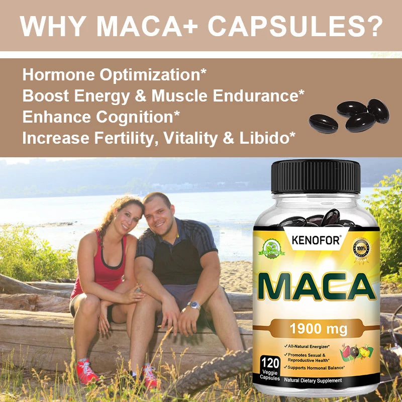 Organic Maca Root Capsules For Men & Women Non Gmo Pure Peru Maca Root Extract Black Red Yellow Supports Natural Energy, Boost Libido, Increases Fertility