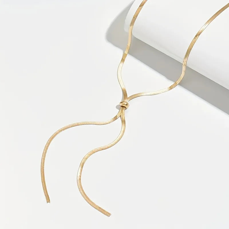 Long Flat Snake Bone Chain Necklace for Women Stainless Steel Gold Color Y-Shaped EsotericNecklace