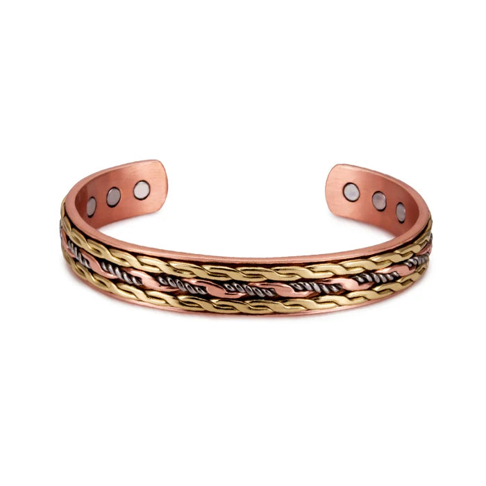 Vinterly Pure Copper Bracelets Magnetic Adjustable Braided Cuff 12mm Bangles Soft Metal Resizable Health Jewelry Men Women