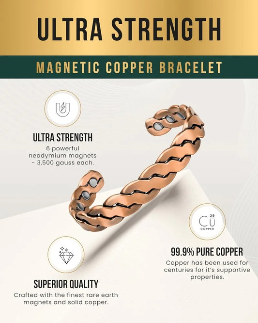 100% Pure Copper Magnetic Effective Pure Copper Bracelet for Men and Women Adjustable Cuff