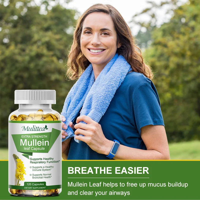 Mullein Leaf Capsules Herbal Supplement for Lung Cleanse Helps Healthy Respiratory Function & Mucous Membranes