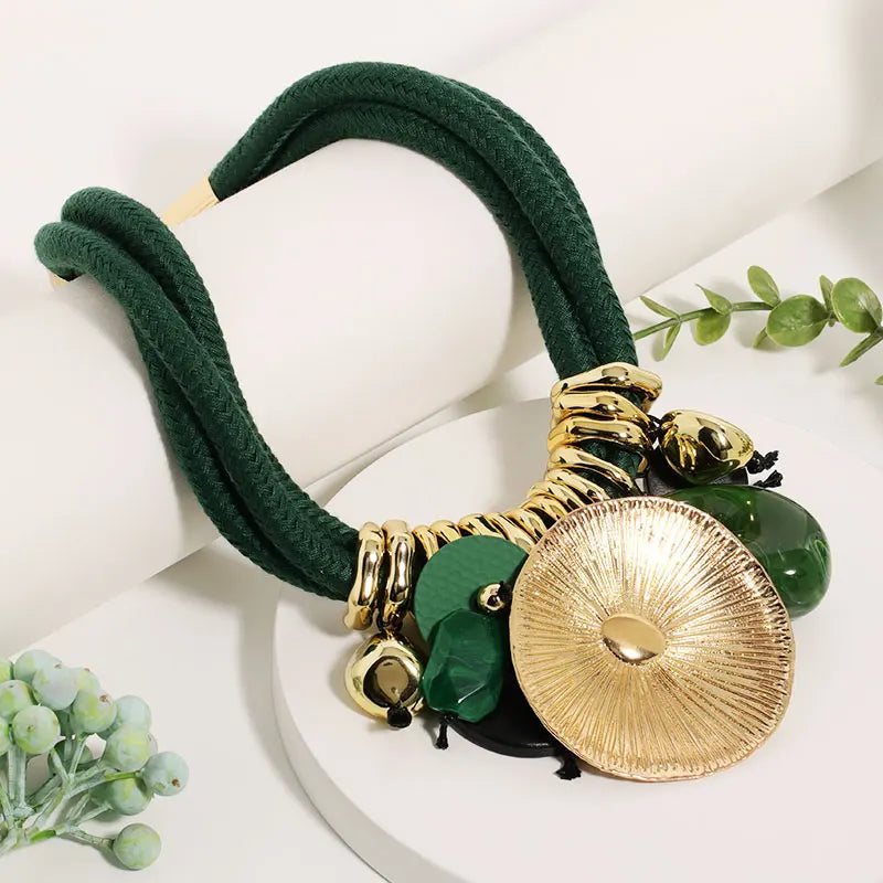 Tribal Beaded Necklace with Round Pendant for Woman.