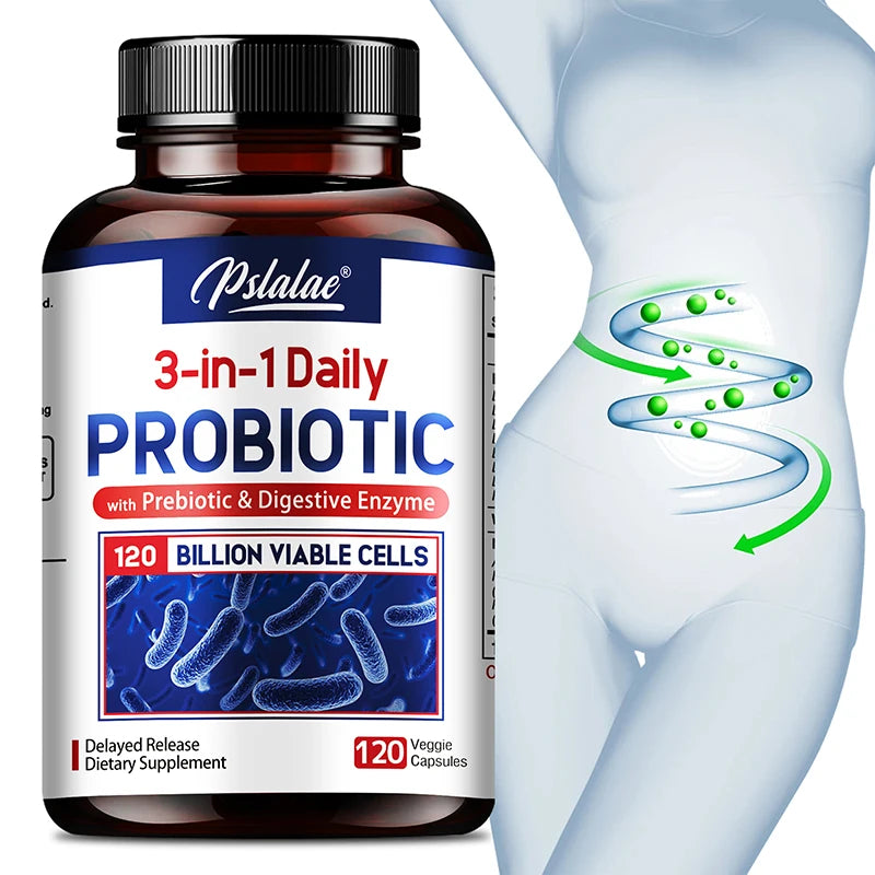Probiotics + Digestive Enzymes - Improves Digestion and Immunity, Relieves Constipation, Intestinal Health - 120 Capsules