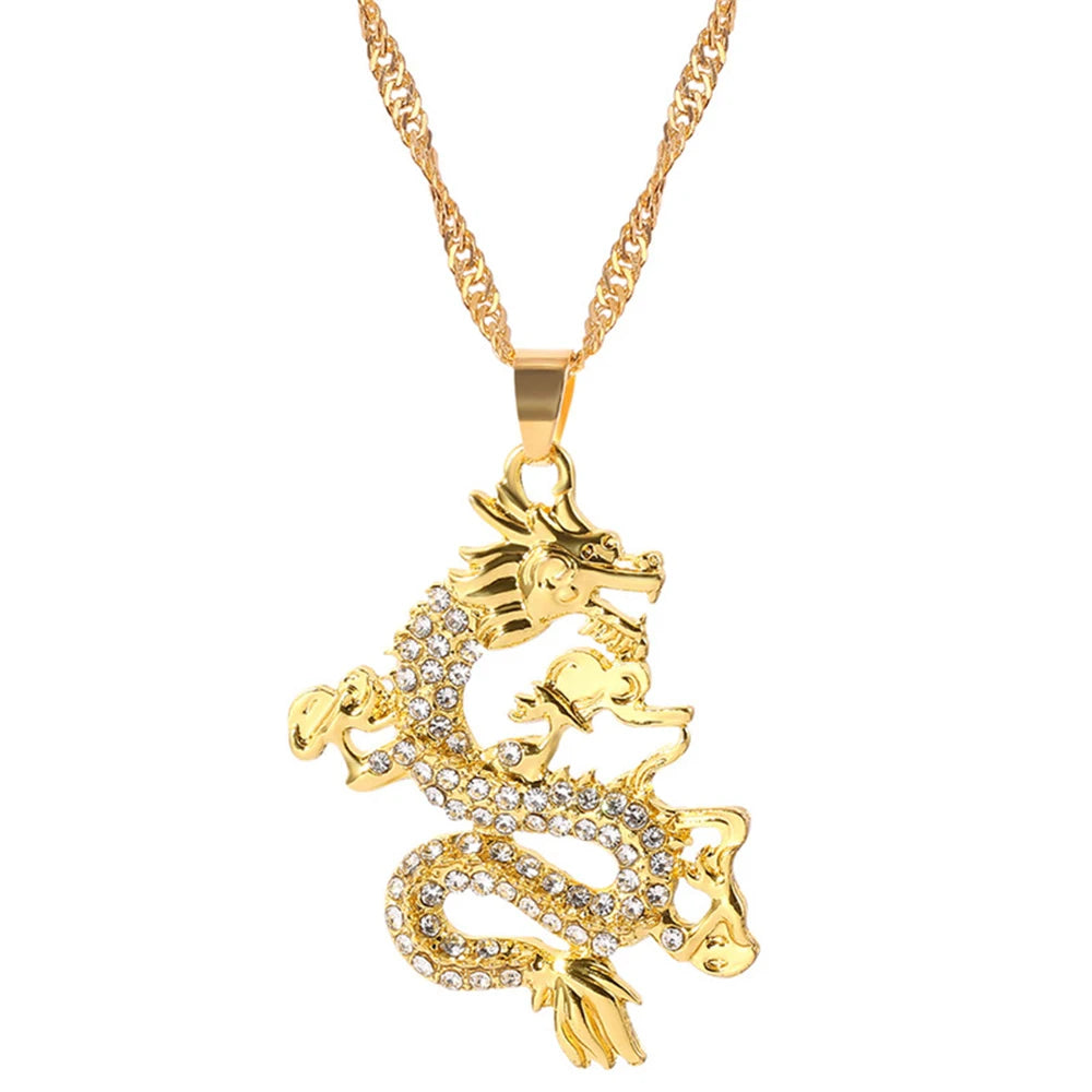Gold Color Dragon Pendant for Men and Women, Charm Necklace