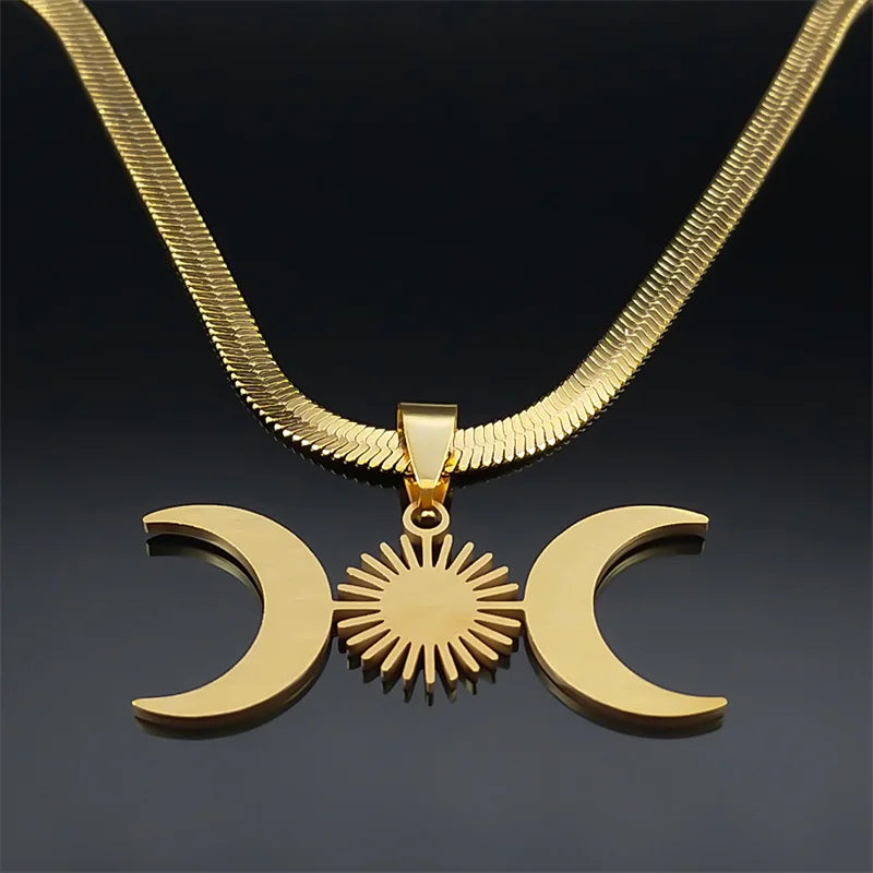 Moon Goddess Choker Stainless Steel Gold Color Esoteric Necklace.