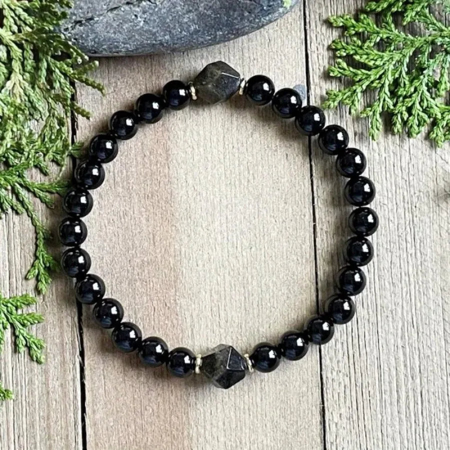 Obsidian Tourmaline Bracelet - Natural Healing Crystal Beads for Manifestation, Protection Positive Energy and Spiritual Balance