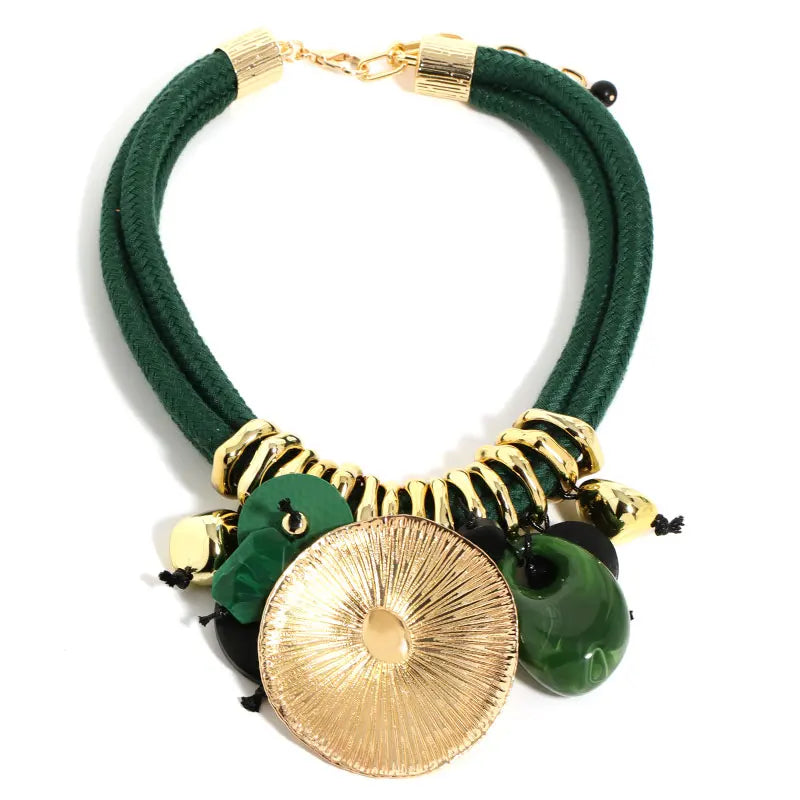 Tribal Beaded Necklace with Round Pendant for Woman.