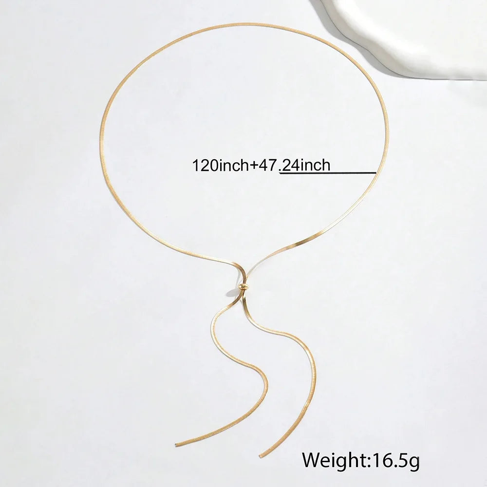 Long Flat Snake Bone Chain Necklace for Women Stainless Steel Gold Color Y-Shaped EsotericNecklace