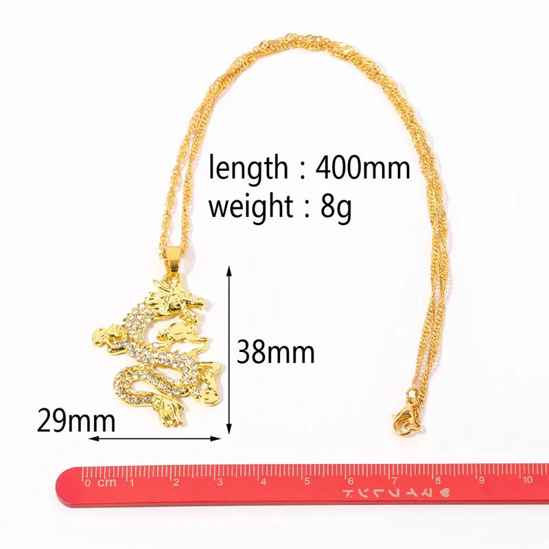 Gold Color Dragon Pendant for Men and Women, Charm Necklace