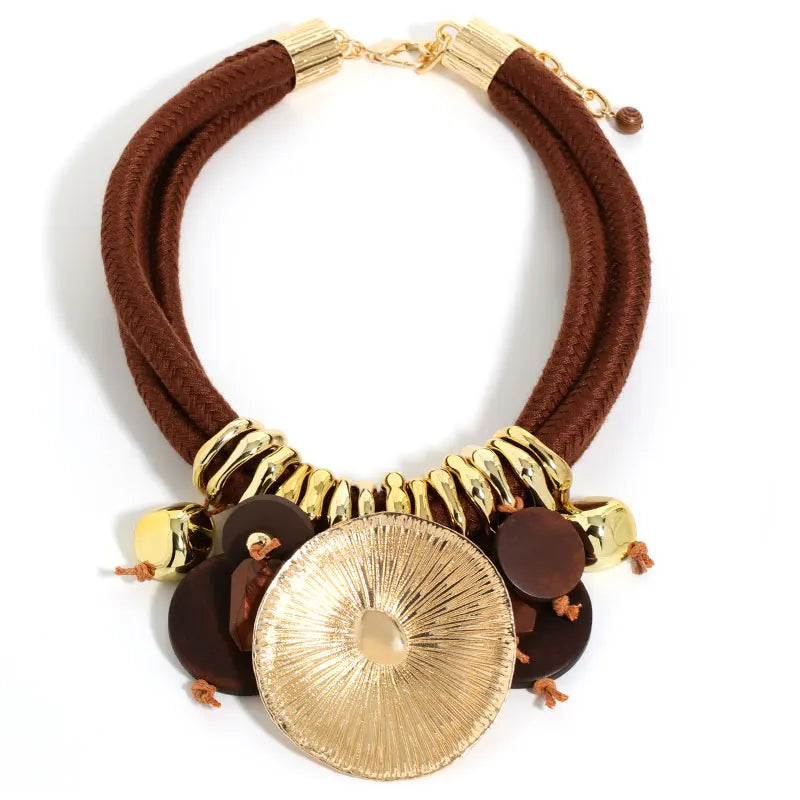 Tribal Beaded Necklace with Round Pendant for Woman.
