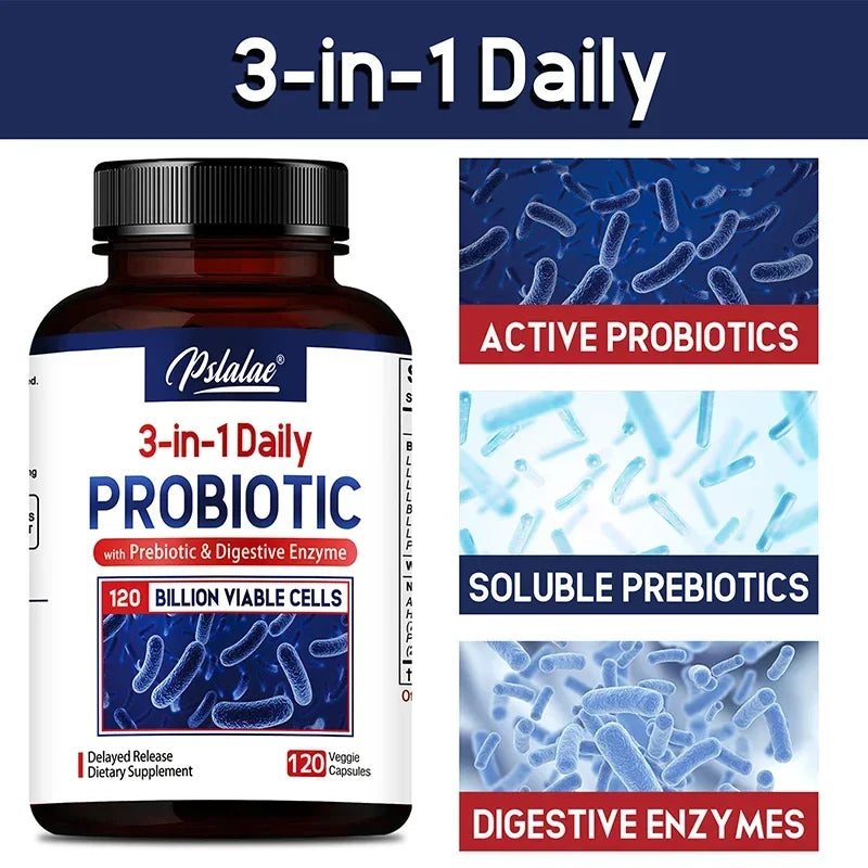 Probiotics + Digestive Enzymes - Improves Digestion and Immunity, Relieves Constipation, Intestinal Health - 120 Capsules