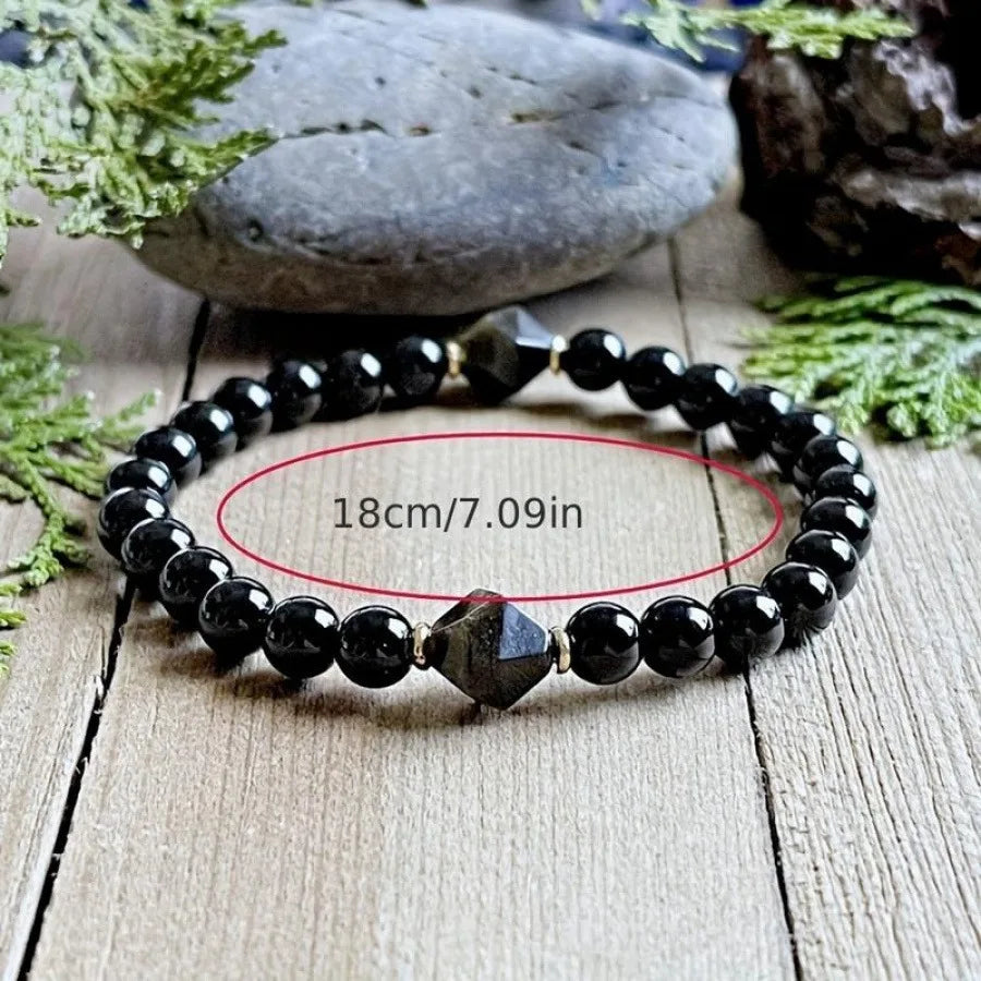 Obsidian Tourmaline Bracelet - Natural Healing Crystal Beads for Manifestation, Protection Positive Energy and Spiritual Balance