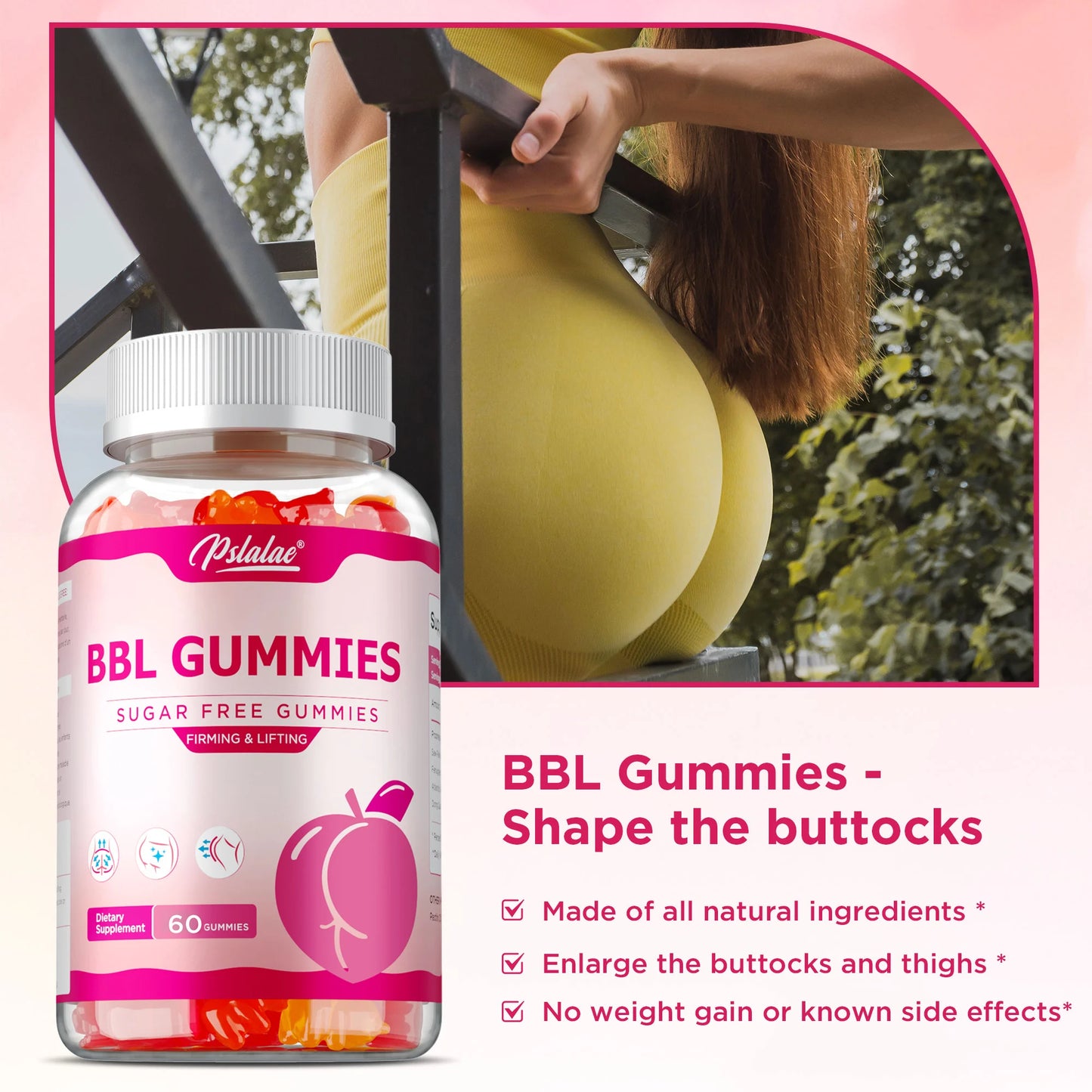 BBL Gummies - Big Butt, Manage Body Shape,Contour Figure And Improve Hour Glass Appearance, Increase Confidence, Sculpt Your Butt, Hips & Breast Naturally - 60 Capsules