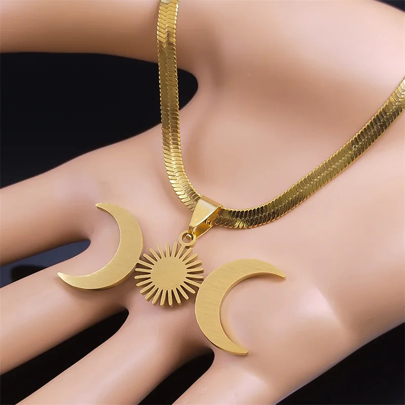 Moon Goddess Choker Stainless Steel Gold Color Esoteric Necklace.