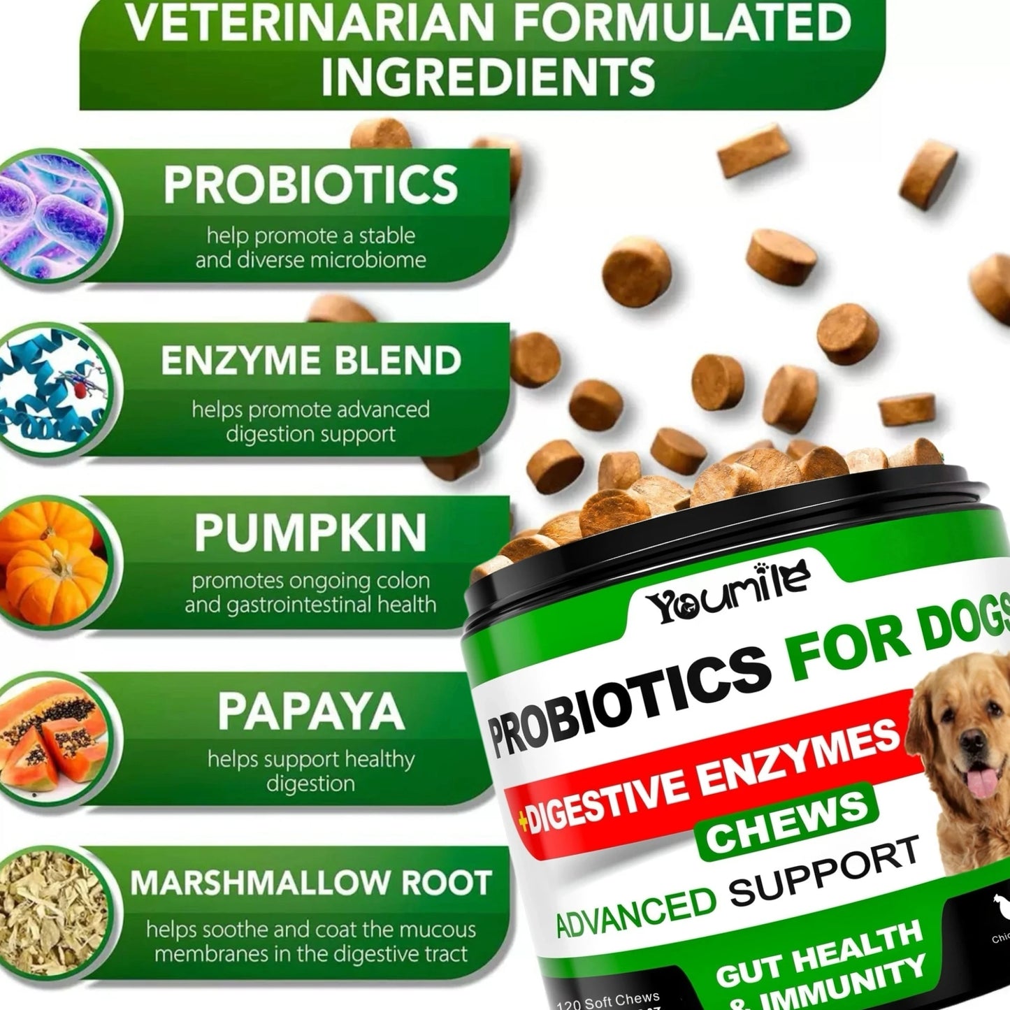 Probiotics for Dogs-  - Relieve stomach sensitivity and dog gut health probiotics - Digestive Remedies 120 Chews