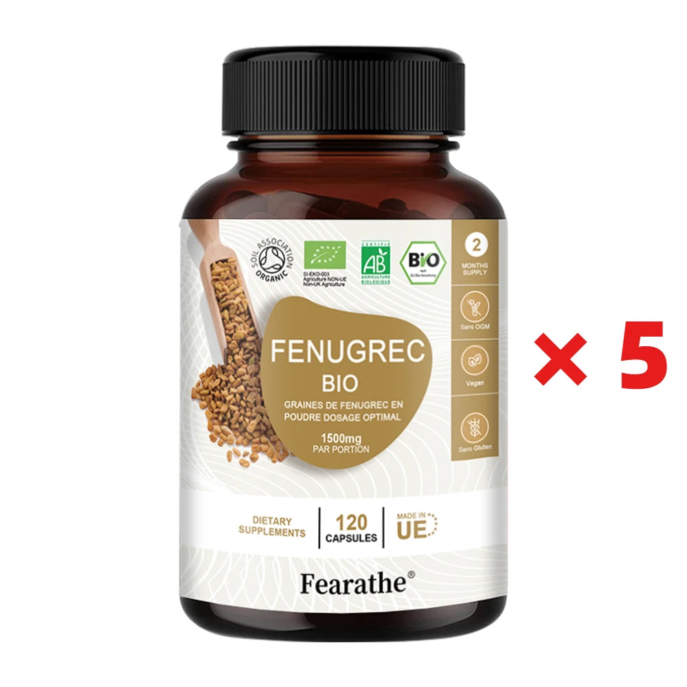 Fenugreek 1500Mg - 120 Capsules - Organic Fenugreek Rich in Protein & Vitamins, Enhances Breast Size In Divine Feminine by increasing Mammary Gland Production & Boost Testosterone Levels in Divine Masculine & Libido.