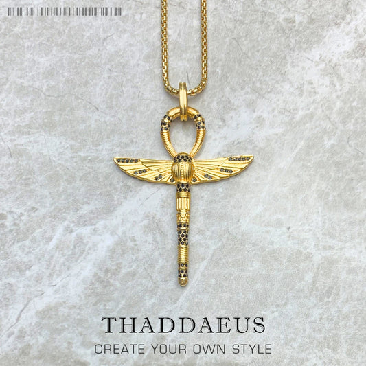 Necklace Cross of Life Ankh with Scarab Fine Jewelry Esoteric Protection.