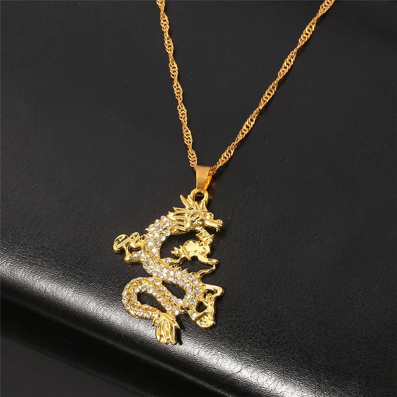 Gold Color Dragon Pendant for Men and Women, Charm Necklace