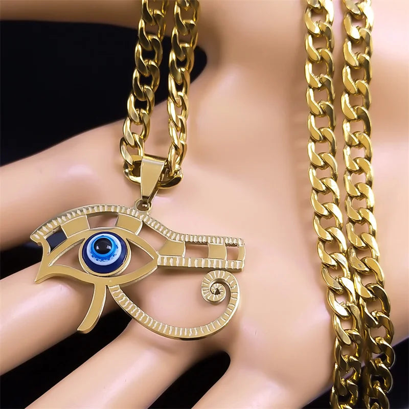 Egyptian Eye of Horus Necklace Women & Men Stainless Steel Pendant