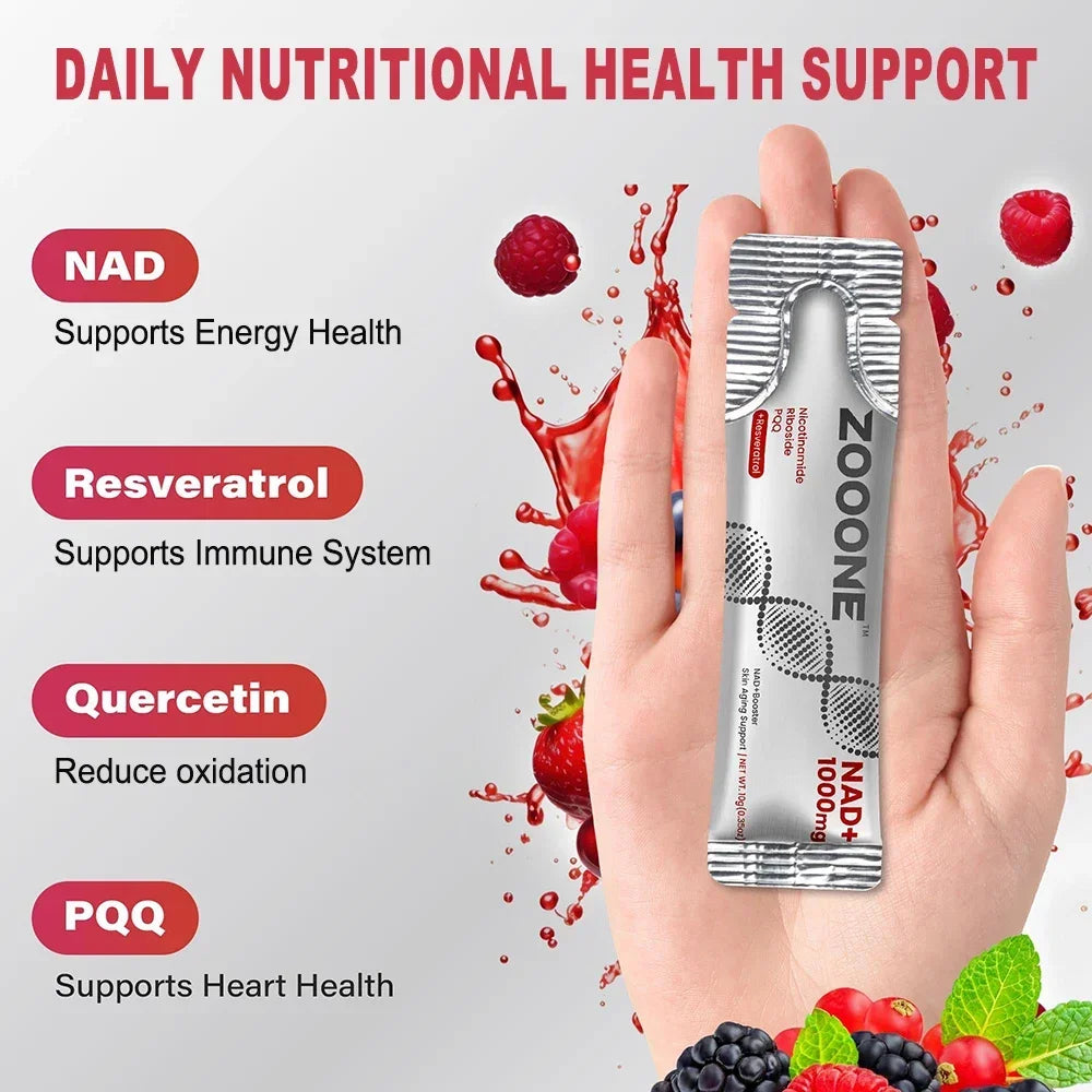 NAD+ Berry Flavored Drink Mix for Anti-Aging, Cellular Regeneration 🧬 Energy & Focus - 30 Packets.