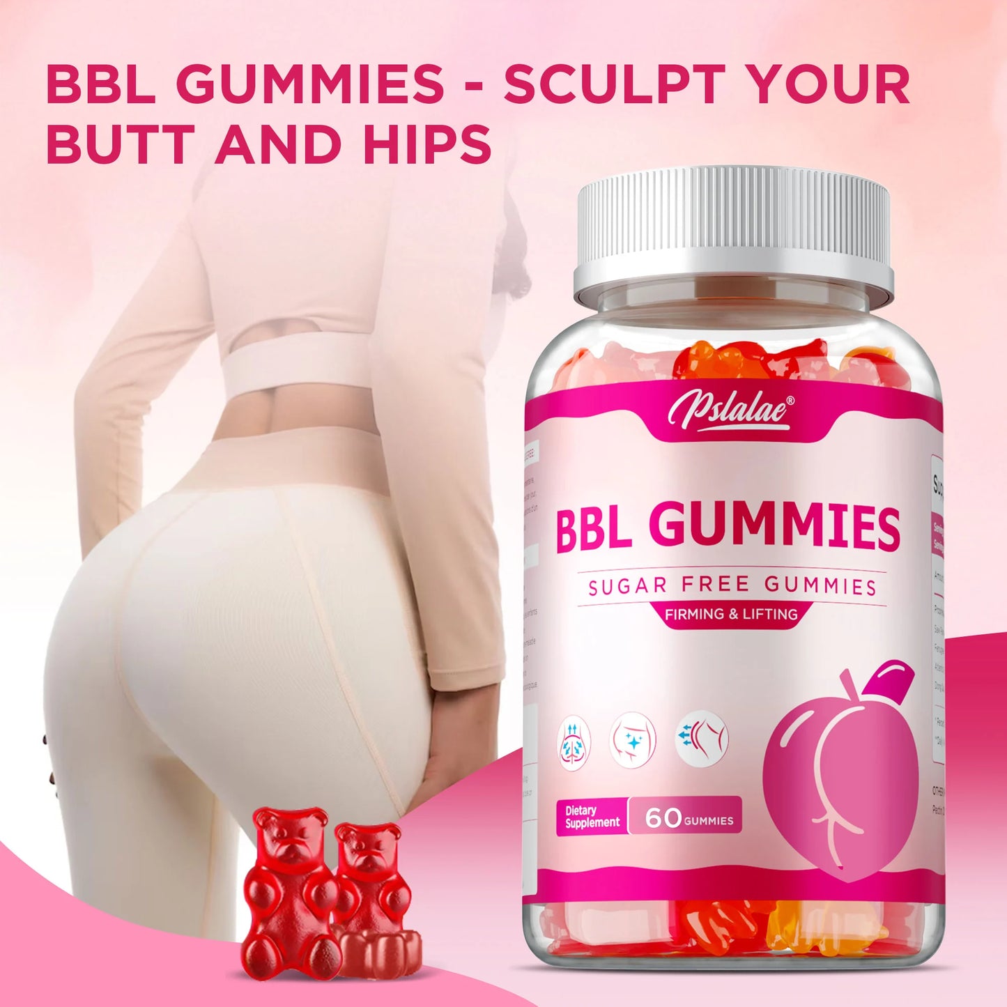 BBL Gummies - Big Butt, Manage Body Shape,Contour Figure And Improve Hour Glass Appearance, Increase Confidence, Sculpt Your Butt, Hips & Breast Naturally - 60 Capsules