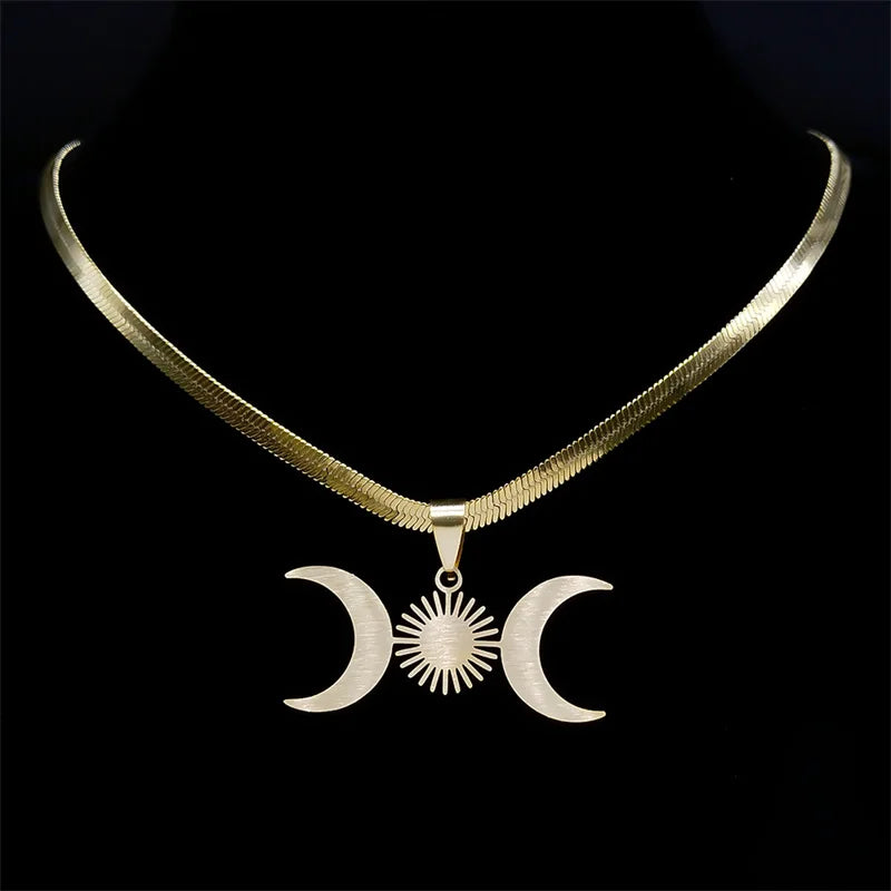 Moon Goddess Choker Stainless Steel Gold Color Esoteric Necklace.