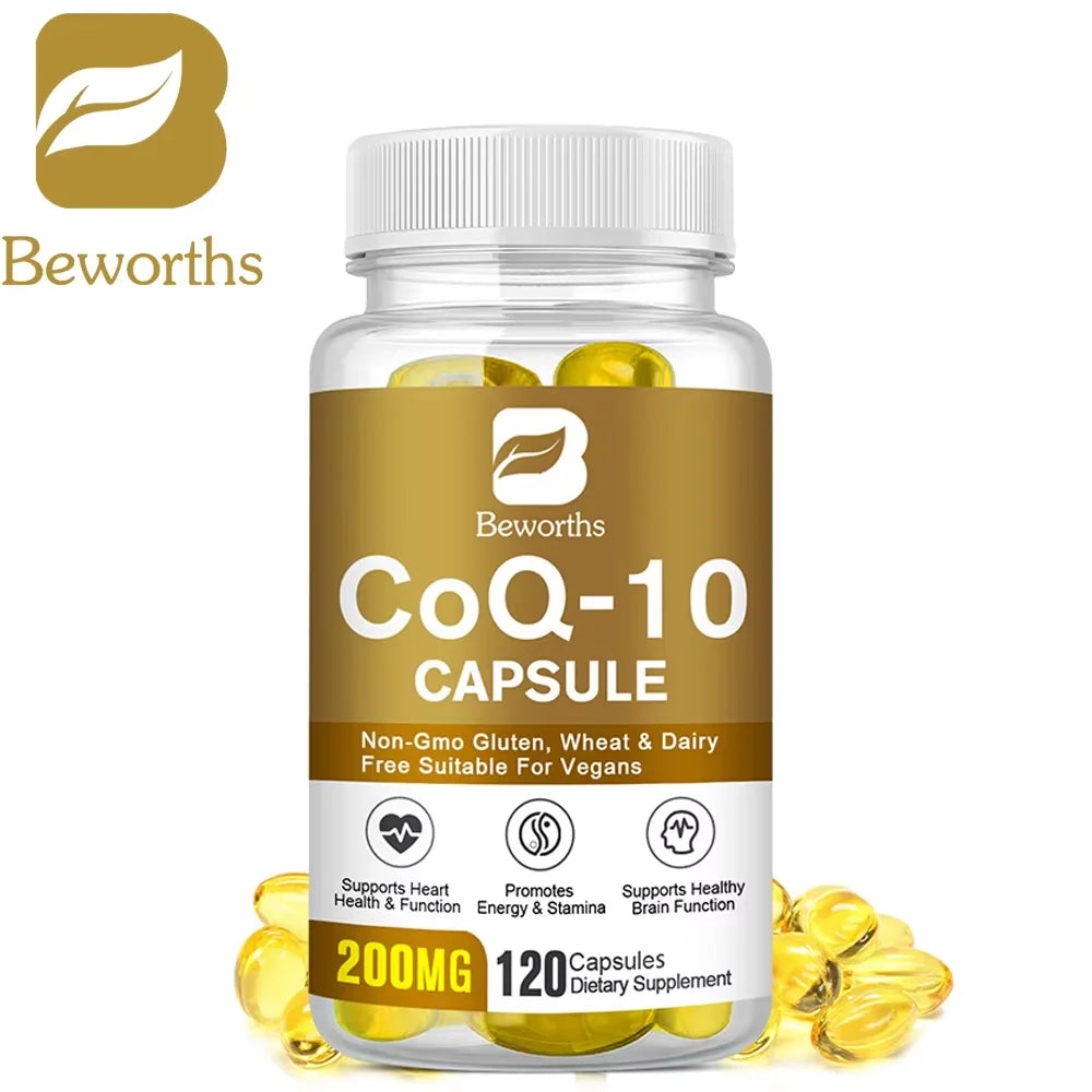 Coenzyme Ubiquinol Q10 Capsules COQ10 Health Supplement for Adult Enhance Heart Function Support Brain and Skin Health