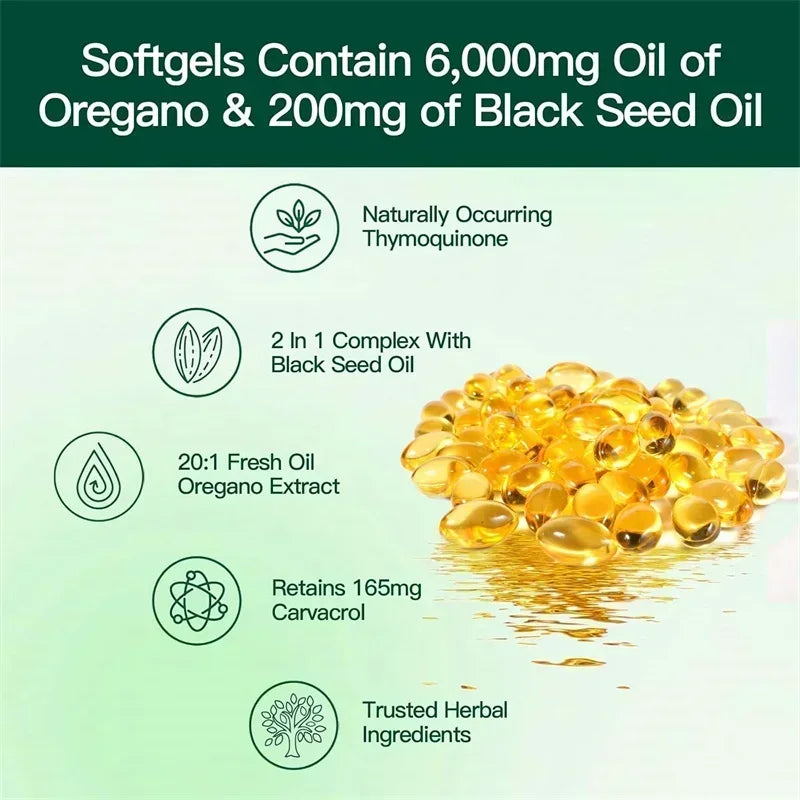 Oregano Oil - with Black Seed Oil, for Digestion, Relieves Bloating, Boosts Immune, Antioxidant - 120pcs