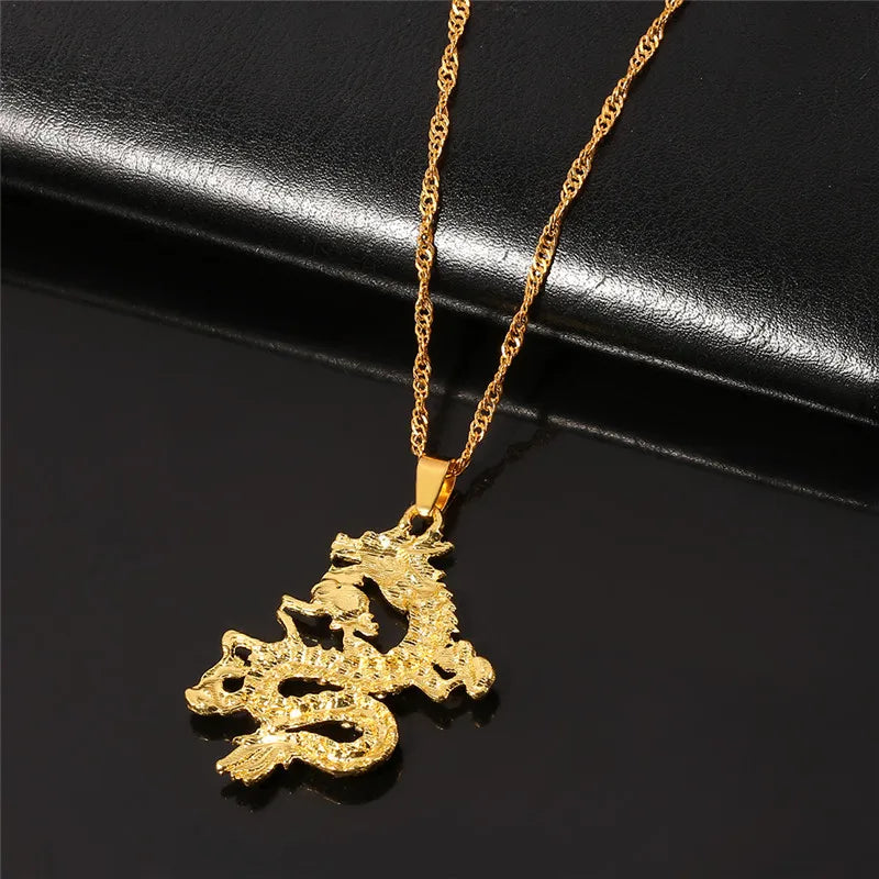 Gold Color Dragon Pendant for Men and Women, Charm Necklace