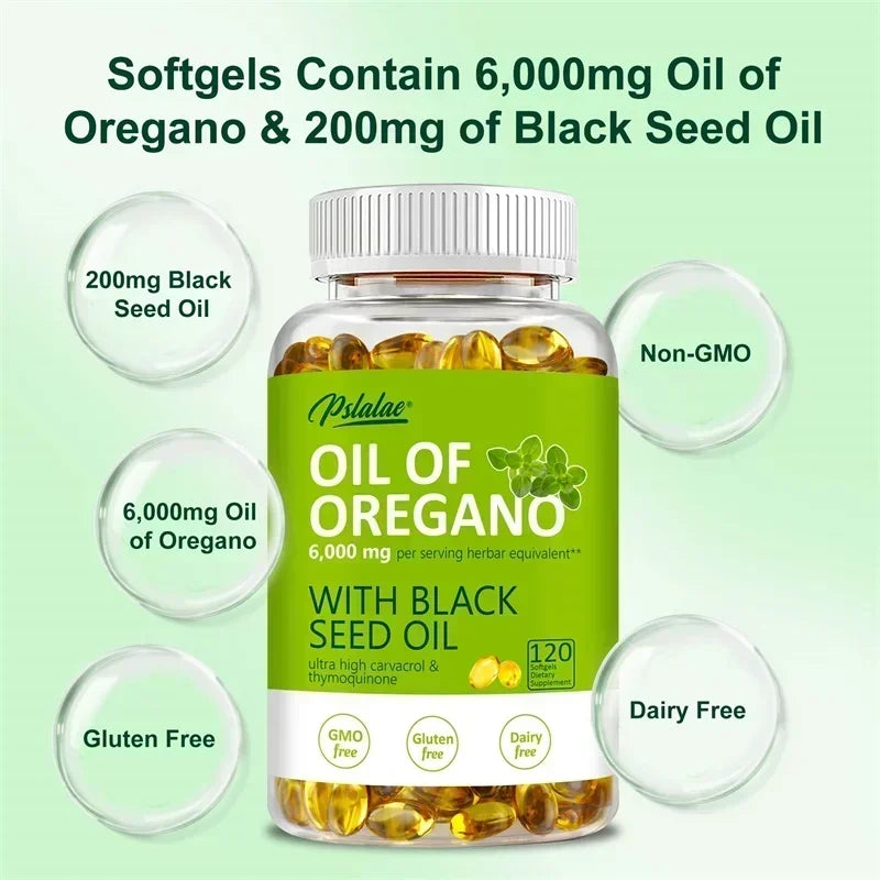 Oregano Oil - with Black Seed Oil, for Digestion, Relieves Bloating, Boosts Immune, Antioxidant - 120pcs