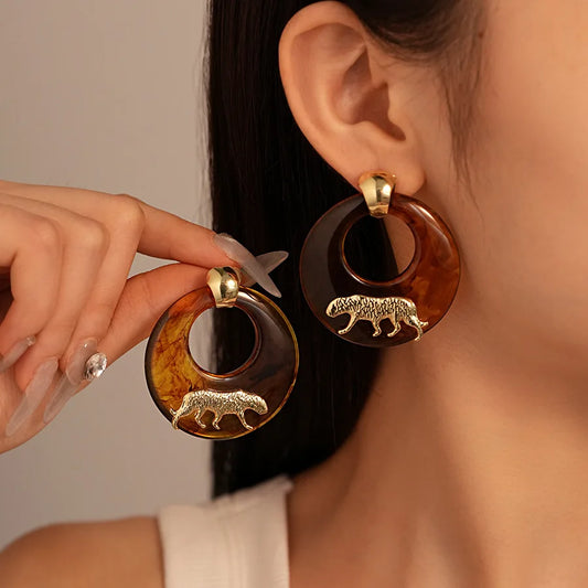 Vintage Maillard Ring Leopard Tiger Pendant Earrings