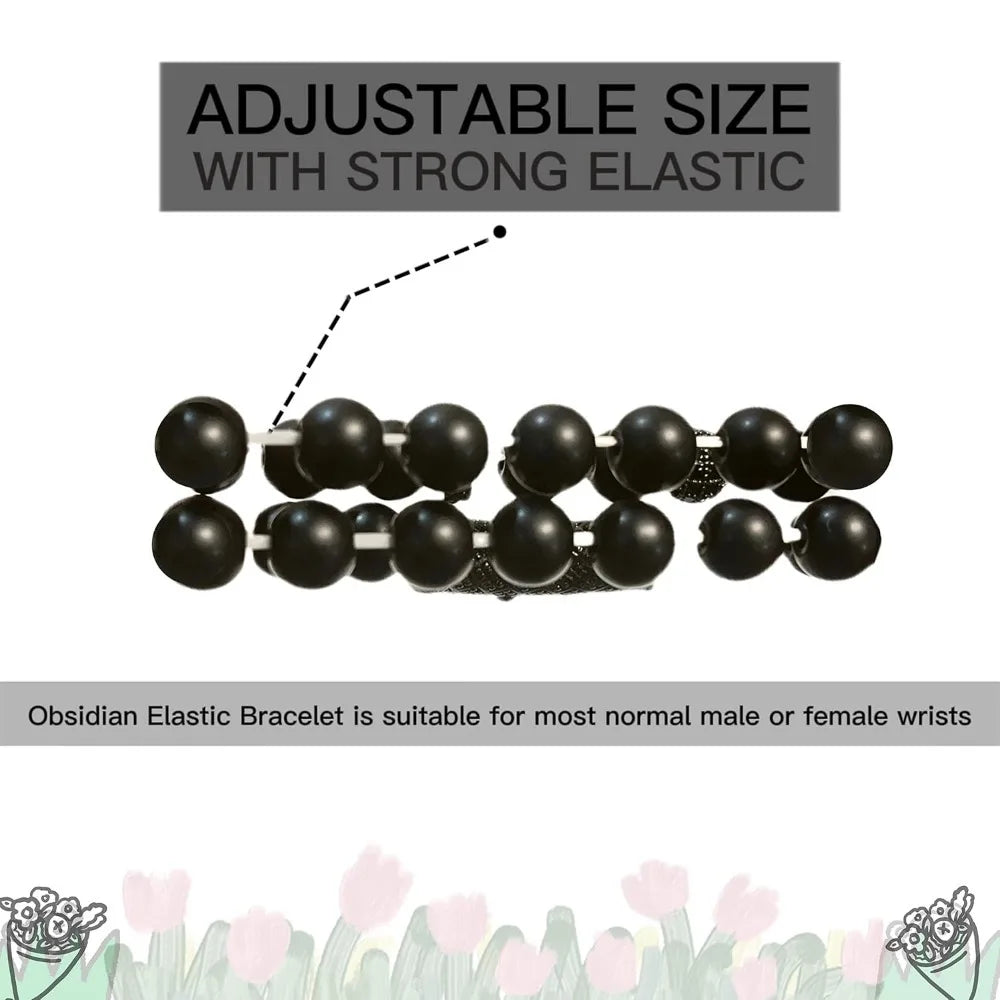 Blak Obsidian Bracelet, Handmade Beaded 8MM Crystal Beads,Adjustable Stretch Bracelet,Chakra Bracelet,Protection Bracelet,Bring