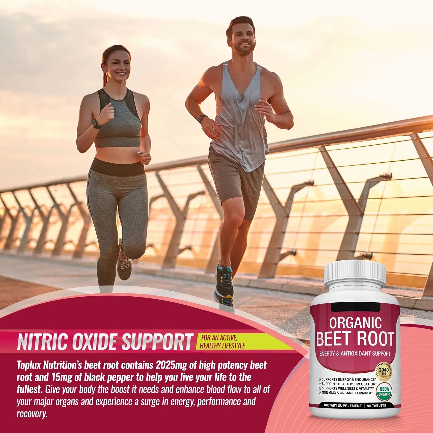Organic Beet Root  Tablets - 2040mg Natural Nitric Oxide Beets to Support, Heart Function,Energy, Black Pepper Better Absorption, for Men Women