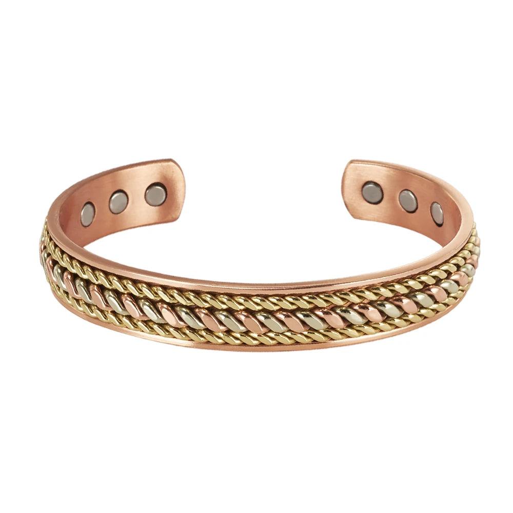 Vinterly Pure Copper Bracelets Magnetic Adjustable Braided Cuff 12mm Bangles Soft Metal Resizable Health Jewelry Men Women