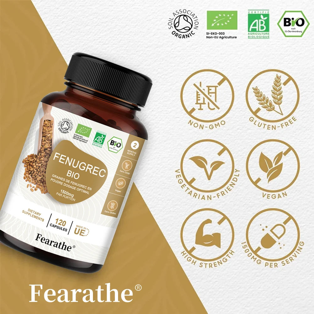 Fenugreek 1500Mg - 120 Capsules - Organic Fenugreek Rich in Protein & Vitamins, Enhances Breast Size In Divine Feminine by increasing Mammary Gland Production & Boost Testosterone Levels in Divine Masculine & Libido.