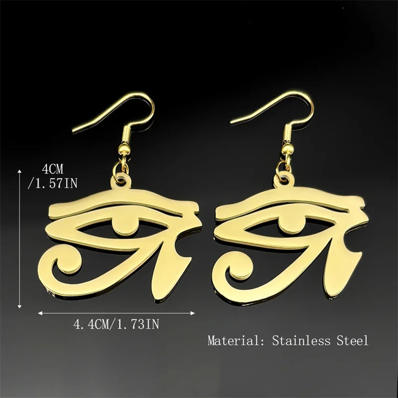 Ancient Egyptian Eye of Horus Dangle Earring for Women Stainless Steel Gold Color Amulet Earrings