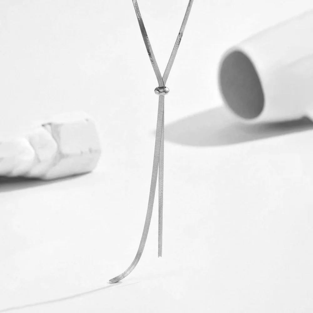 Long Flat Snake Bone Chain Necklace for Women Stainless Steel Gold Color Y-Shaped EsotericNecklace
