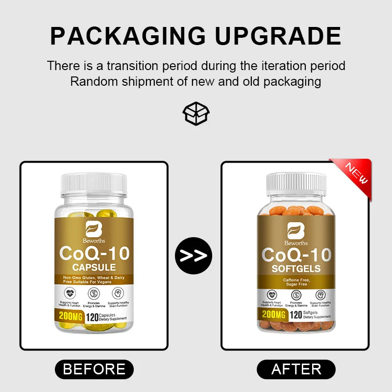 Coenzyme Ubiquinol Q10 Capsules COQ10 Health Supplement for Adult Enhance Heart Function Support Brain and Skin Health