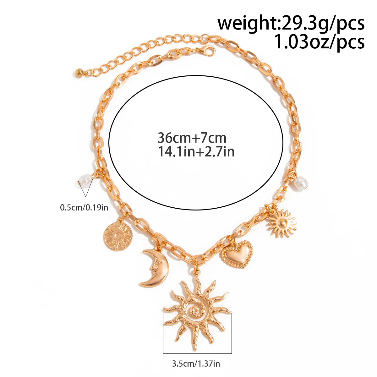 Esoteric Heart Sun Moon Pendant Necklace.