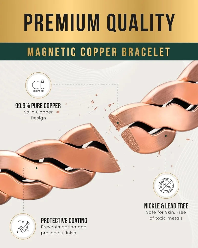 100% Pure Copper Magnetic Effective Pure Copper Bracelet for Men and Women Adjustable Cuff