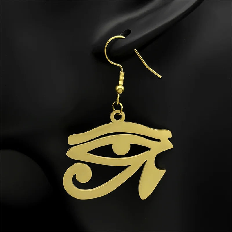Ancient Egyptian Eye of Horus Dangle Earring for Women Stainless Steel Gold Color Amulet Earrings