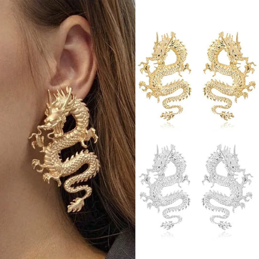 Vintage Chinese Style Dragon Stud Earrings for Women