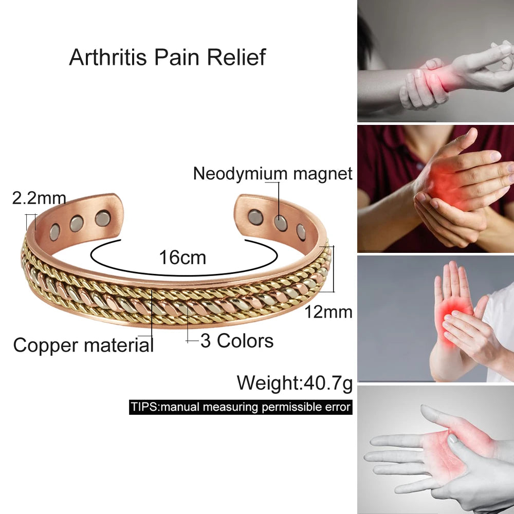 Vinterly Pure Copper Bracelets Magnetic Adjustable Braided Cuff 12mm Bangles Soft Metal Resizable Health Jewelry Men Women