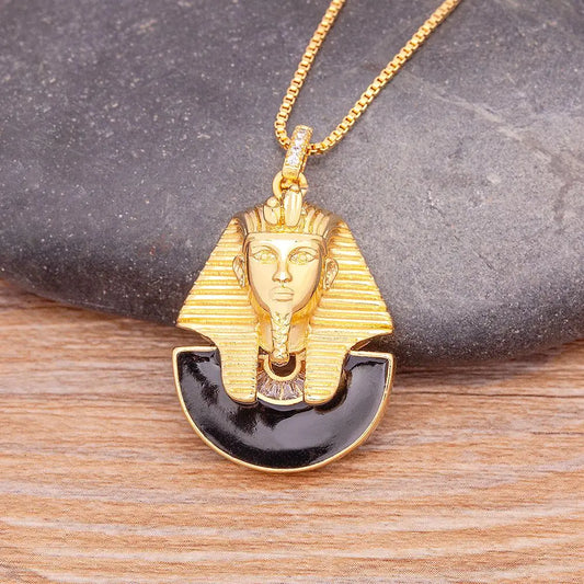 Top Quality Small Vintage Crystal Pyramid Ancient Egyptian Pharaoh Pendant Gold Color Isis Horus Necklace For Wome Jewelry
