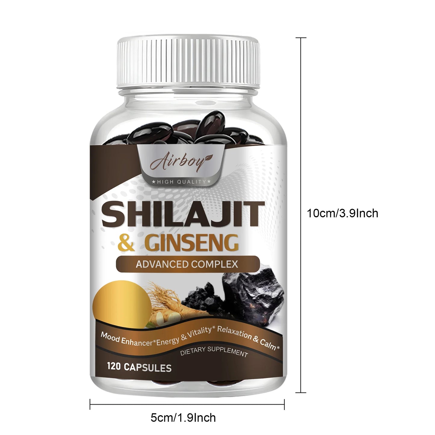 Shilajit & Ginseng Supplement - Provides Energy, Stamina and Endurance, Enhances Brain & Memory, Immune Support - 120 Capsules