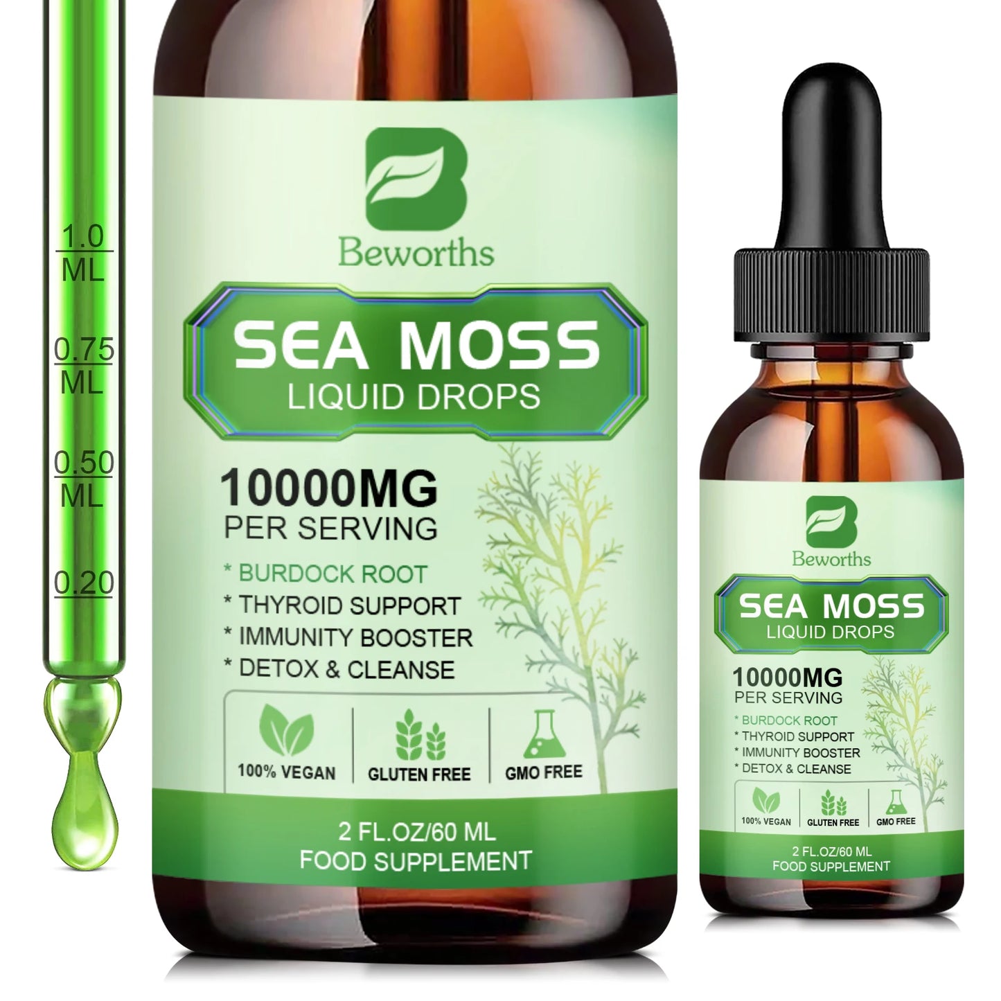 Sea Moss Liquid Drops Sea Moss Black Seed Oil Multimineral Seamoss Support Antioxidant, Immune, Thyroid Function & Gut Health